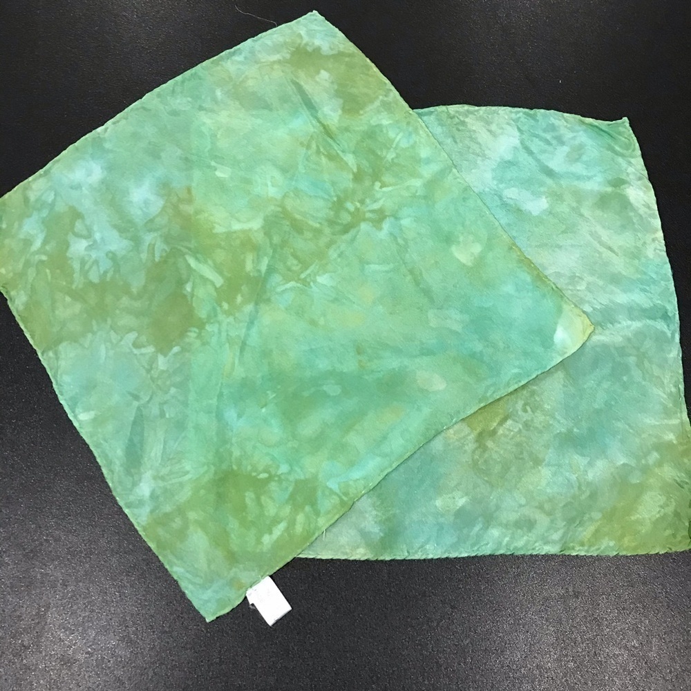 Hand tie dye green immersion dyed silk handkerchiefs